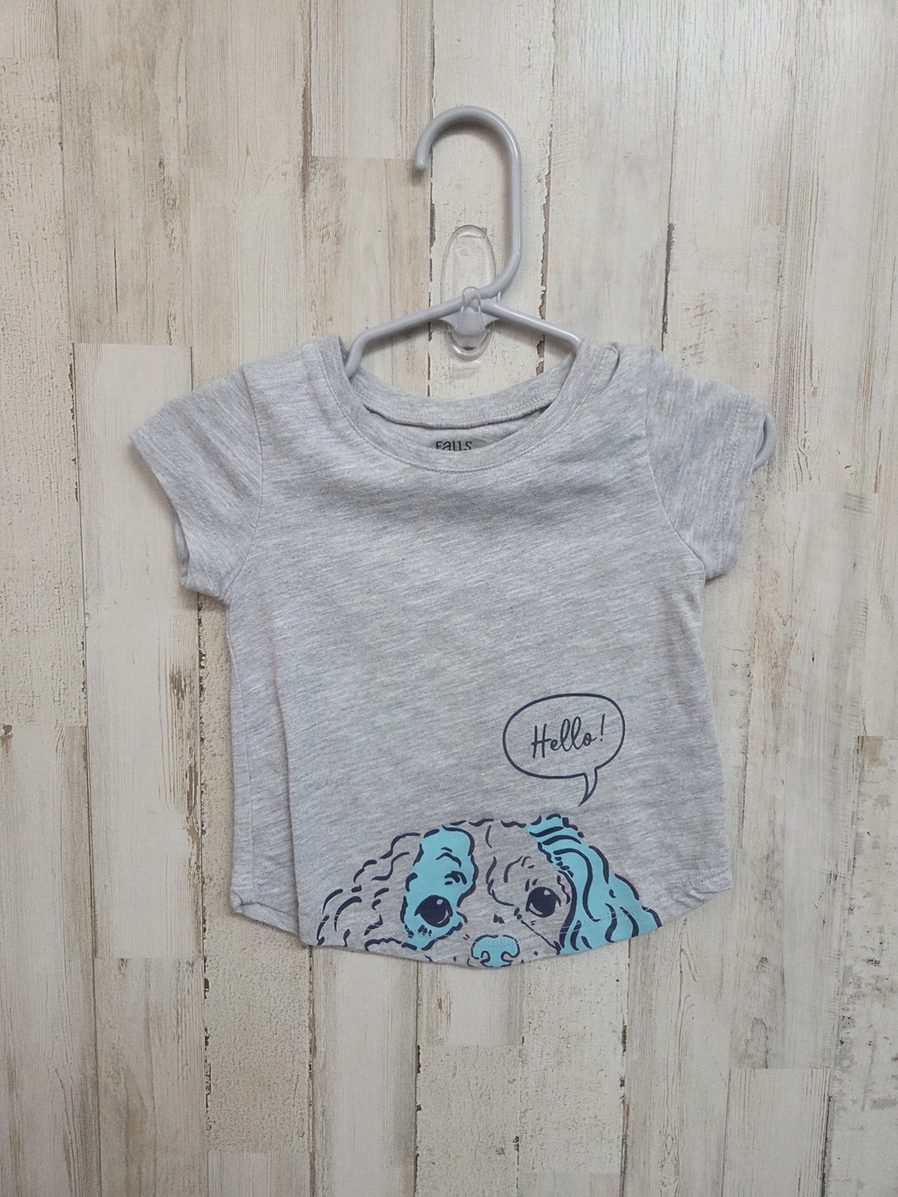💝 Falls Creek Light Gray Tee with Blue Puppy 'Hello' Graphic 18M